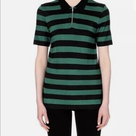 Sandro Tender Striped Mesh Top Green Black Size 2 - Picture 1 of 11